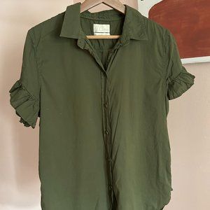 J. Crew Forest Green Ruffle Sleeve Blouse